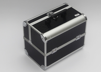 Schwarzer Aluminiumschönheitskasten des kosmetischen Kastens make-upzugkasten PU-Platte doppelter offener für Reise
